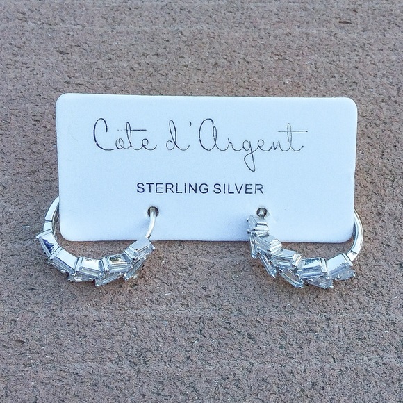 Cote d Argent Sterling Silver CZ Hoop Earrings - Picture 1 of 6
